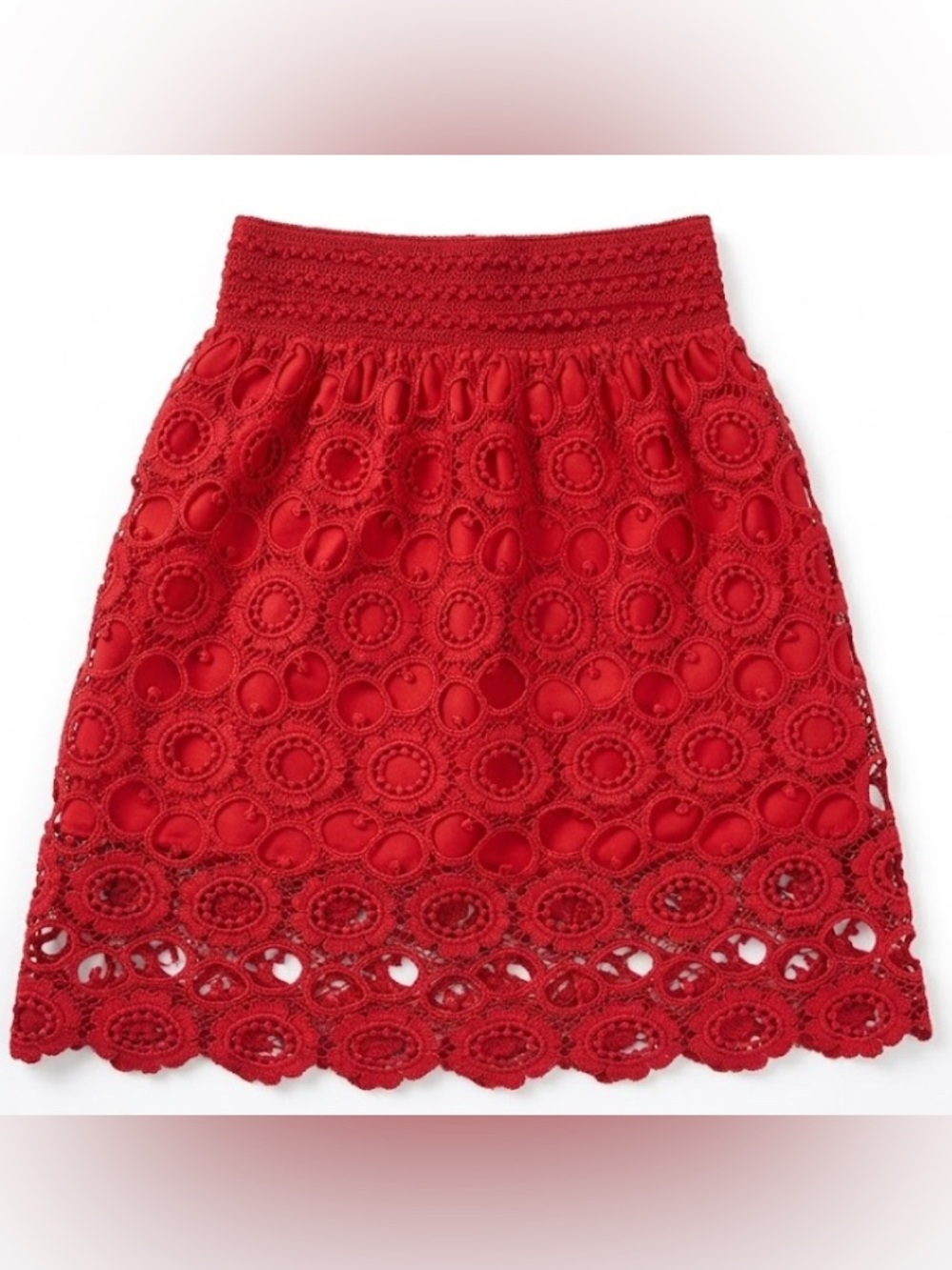 Red Crochet A-Line Skirt
